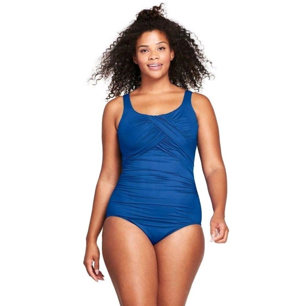 Lands' End Slender Carmela One Piece Swimsuit Tummy Control Women's 10DD Blue